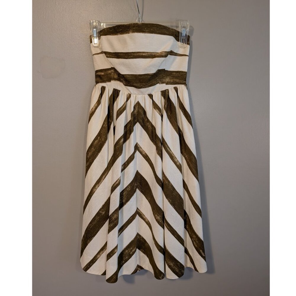 Anthropologie Moulinette Soeurs Sz 00P Beige & Gold Striped Party Dress